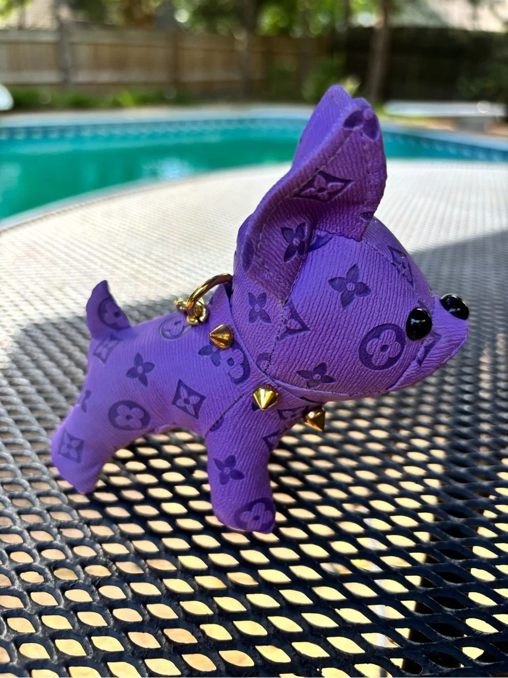 Bag Charm/Key Fob Adorable Purple Frenchie with Gold Accents and Spiked Collar!